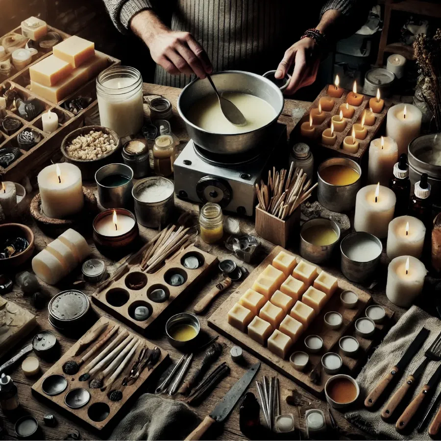 Candles being hand-poured in the workshop